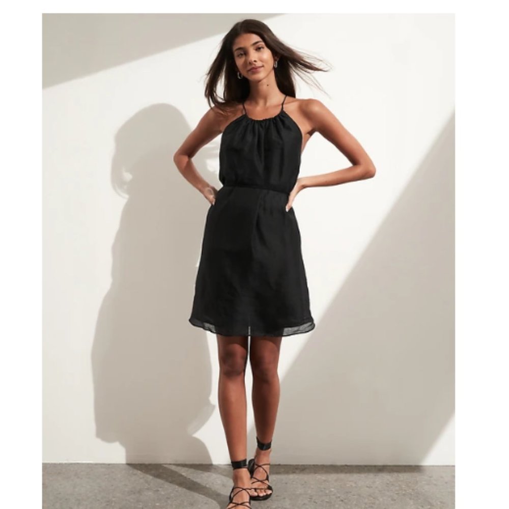 NWT BanR Ramie Backless Halter Dress XXS Black F1